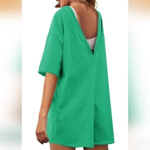 Back V-Neck Short Sleeve Green Jumpsuit